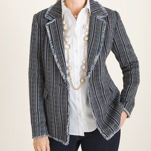 NWT CHICO'S Blazer Jacket Size 1= US Size 8/10 Navy Tweed Striped